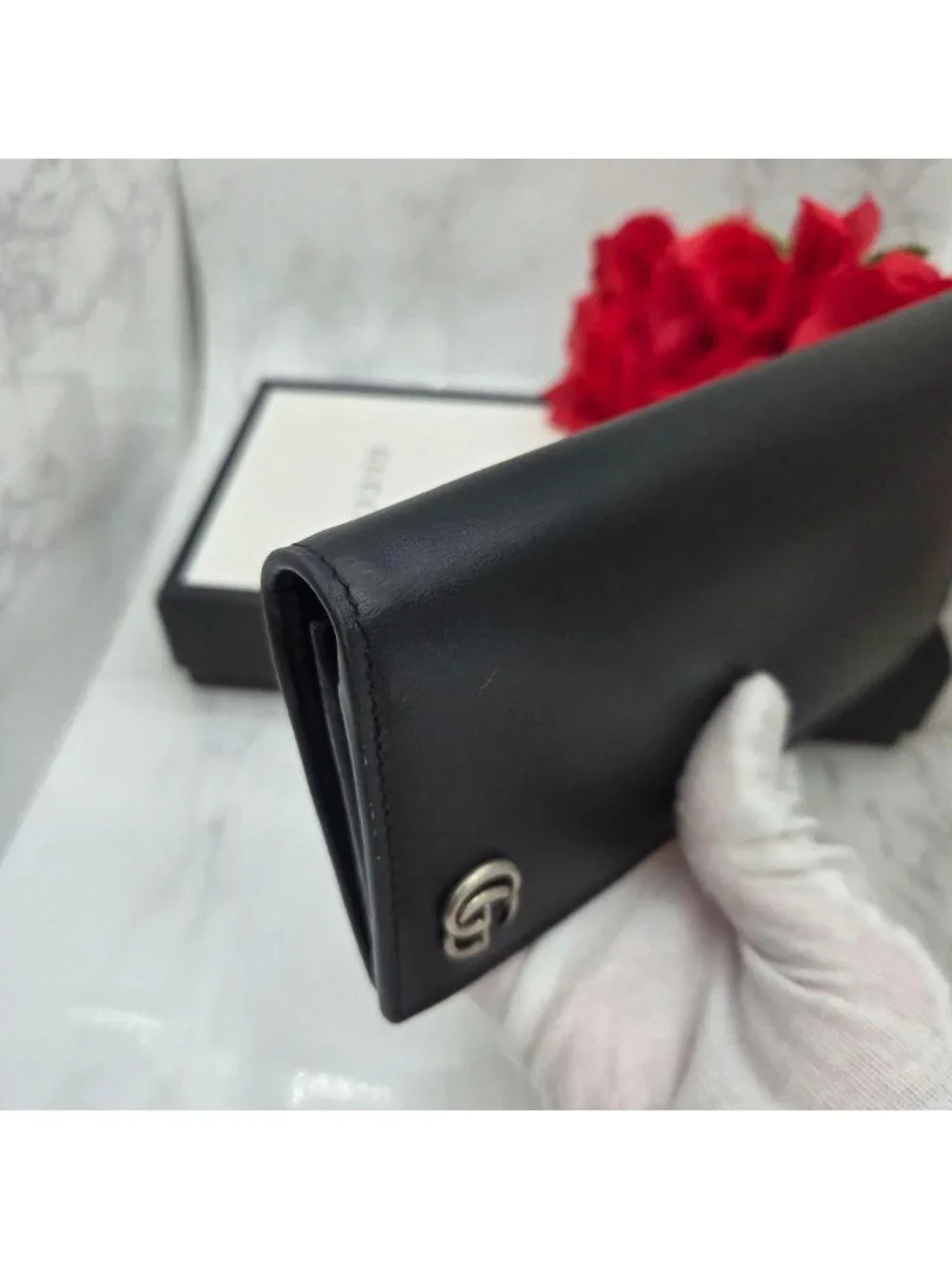 Gucci Wallet GG Marmont Silver Black